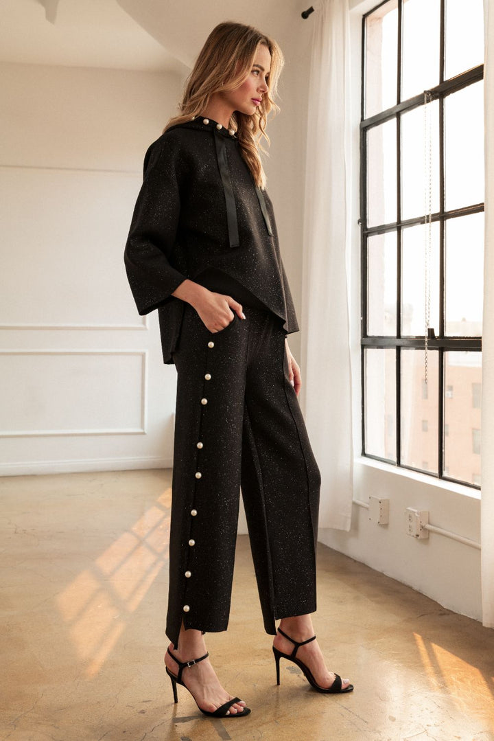 Farrah Stretch French Scuba Pearl Pant with Glitter