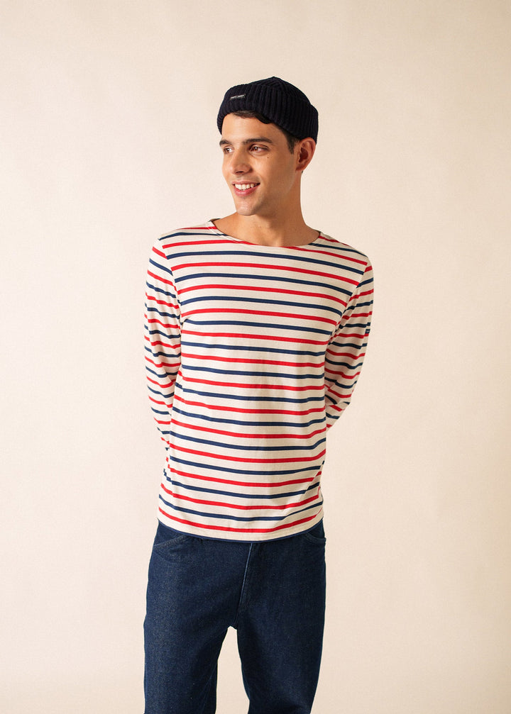 MINQUIERS MODERN - Tri-color Striped Shirt (ECRU / NAVY / RED)