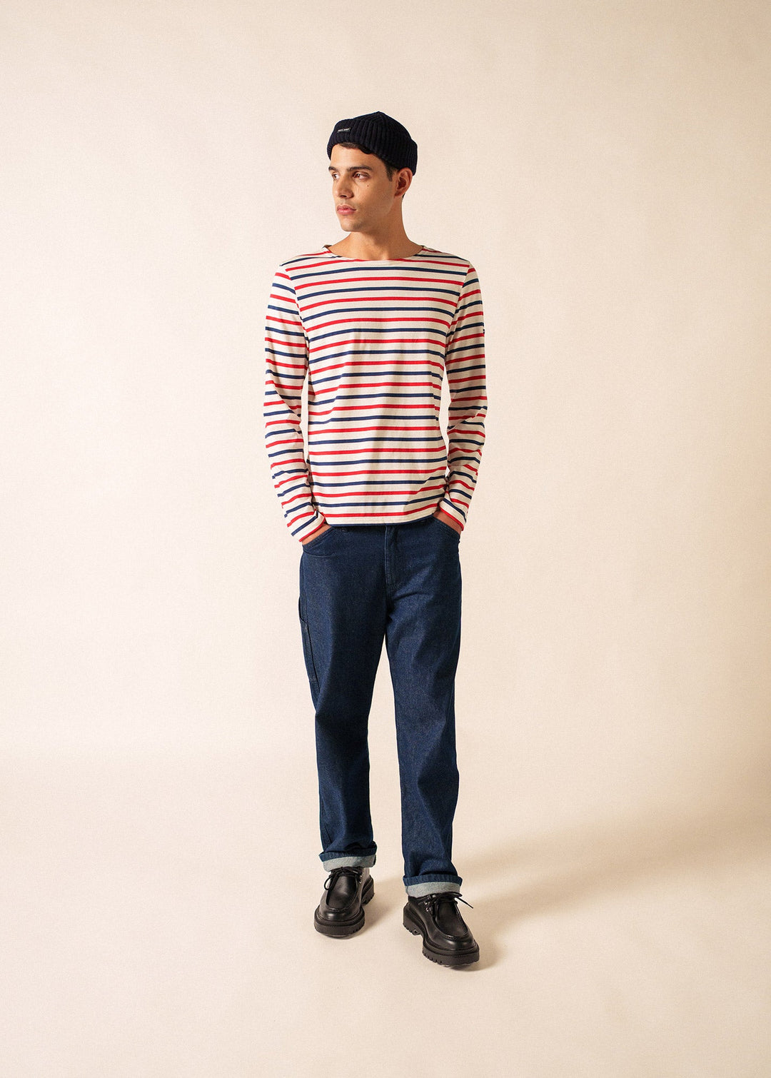MINQUIERS MODERN - Tri-color Striped Shirt (ECRU / NAVY / RED)