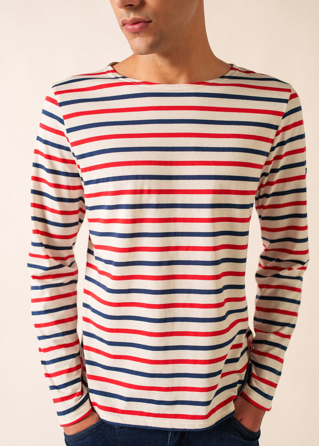 MINQUIERS MODERN - Tri-color Striped Shirt (ECRU / NAVY / RED)