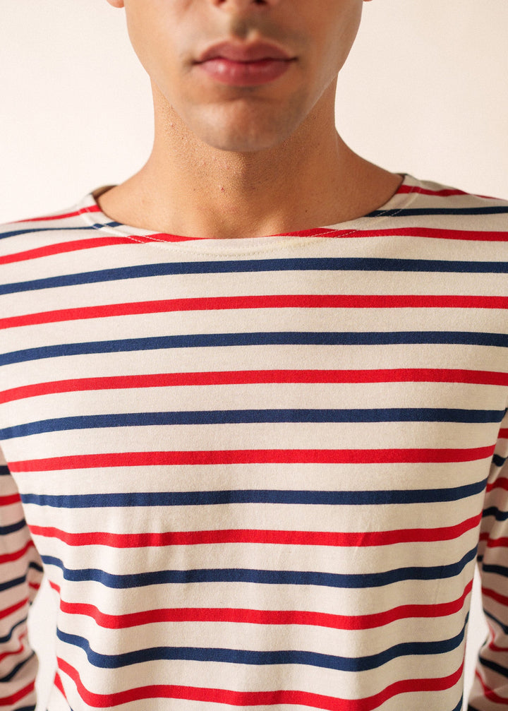 MINQUIERS MODERN - Tri-color Striped Shirt (ECRU / NAVY / RED)