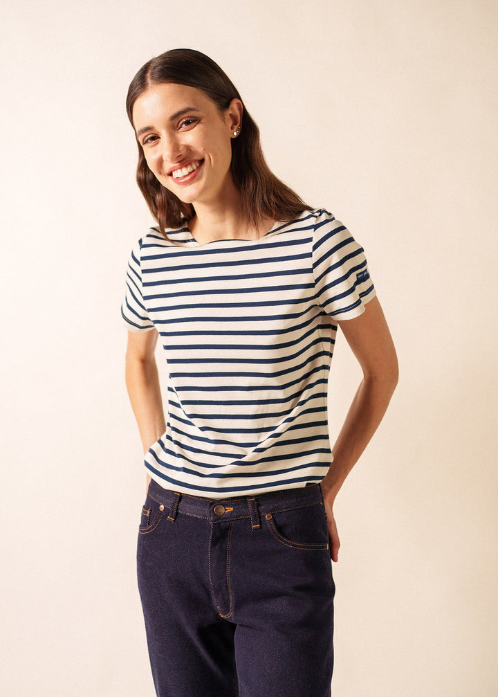 ETRILLE II - Nautical Stripe Tee with Short Sleeves (ECRU / NAVY)