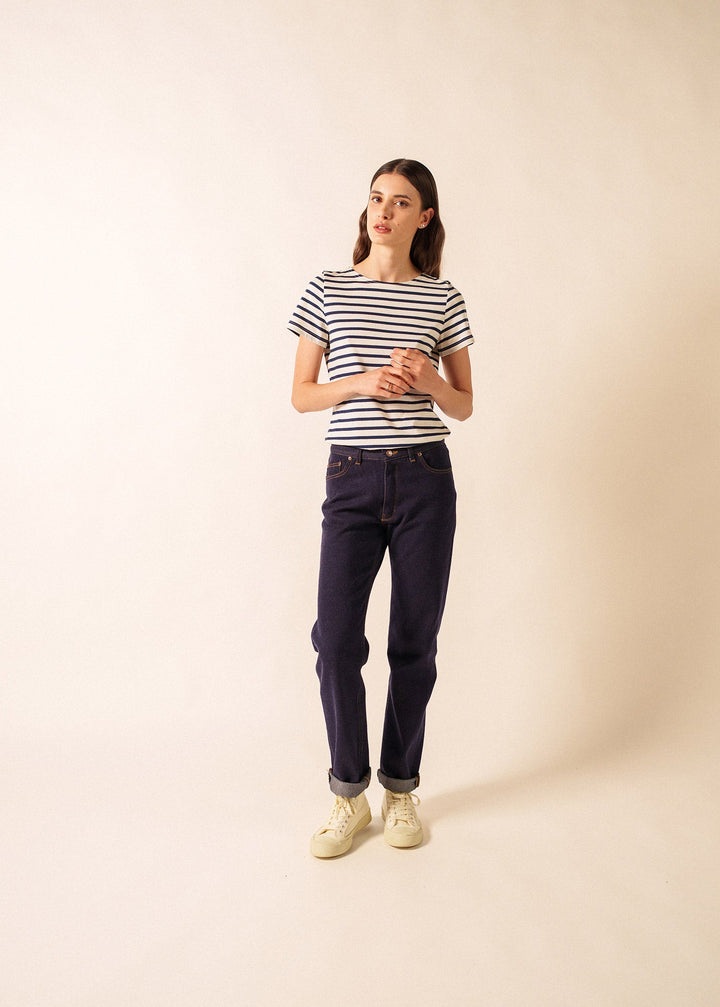 ETRILLE II - Nautical Stripe Tee with Short Sleeves (ECRU / NAVY)