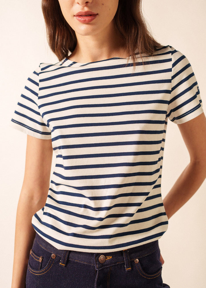 ETRILLE II - Nautical Stripe Tee with Short Sleeves (ECRU / NAVY)