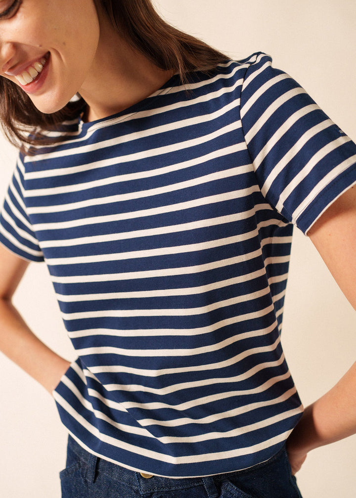 ETRILLE II - Nautical Stripe Tee with Short Sleeves (NAVY / ECRU)