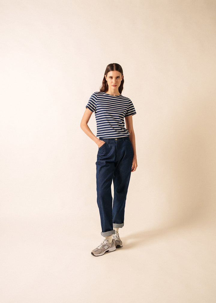 ETRILLE II - Nautical Stripe Tee with Short Sleeves (NAVY / ECRU)