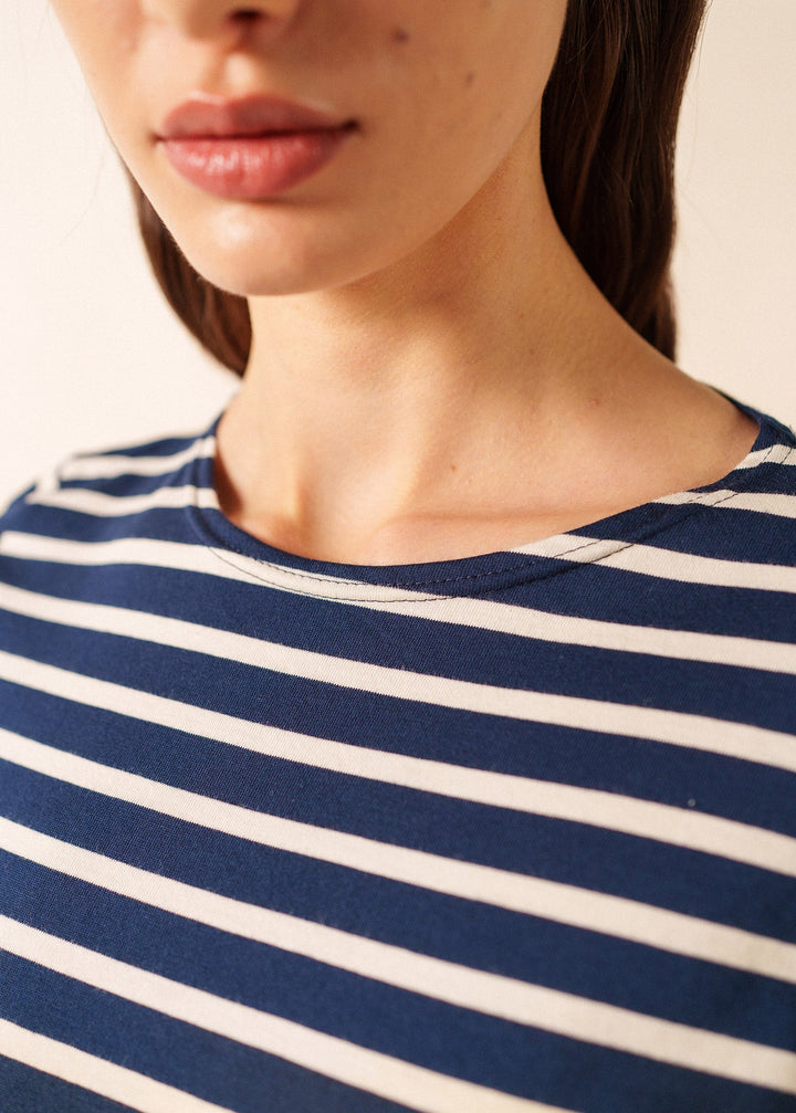 ETRILLE II - Nautical Stripe Tee with Short Sleeves (NAVY / ECRU)