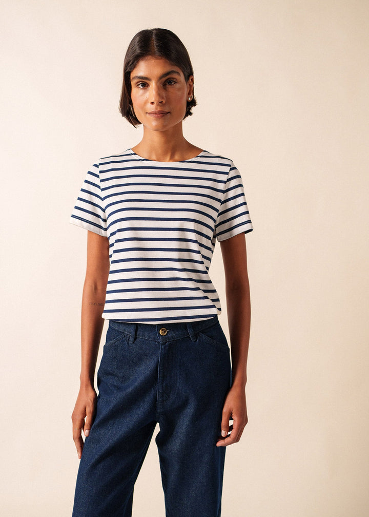 ETRILLE II - Nautical Stripe Tee with Short Sleeves | Soft Cotton | Women Fit (WHITE / NAVY)