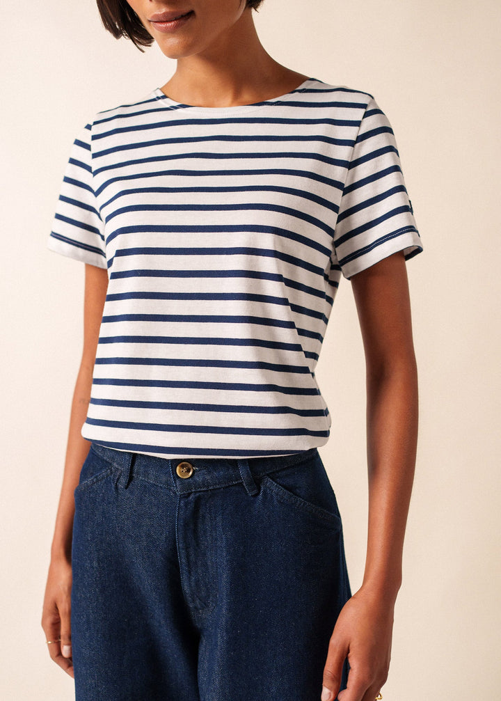 ETRILLE II - Nautical Stripe Tee with Short Sleeves | Soft Cotton | Women Fit (WHITE / NAVY)
