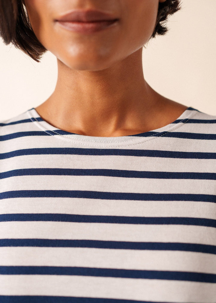 ETRILLE II - Nautical Stripe Tee with Short Sleeves | Soft Cotton | Women Fit (WHITE / NAVY)