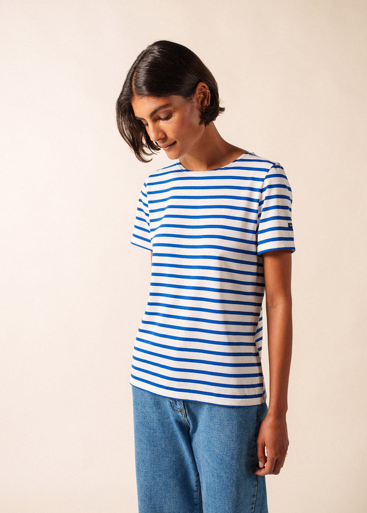 ETRILLE II - Nautical Stripe Tee with Short Sleeves (WHITE / ROYAL BLUE)