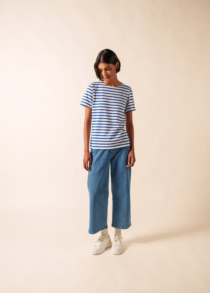 ETRILLE II - Nautical Stripe Tee with Short Sleeves (WHITE / ROYAL BLUE)