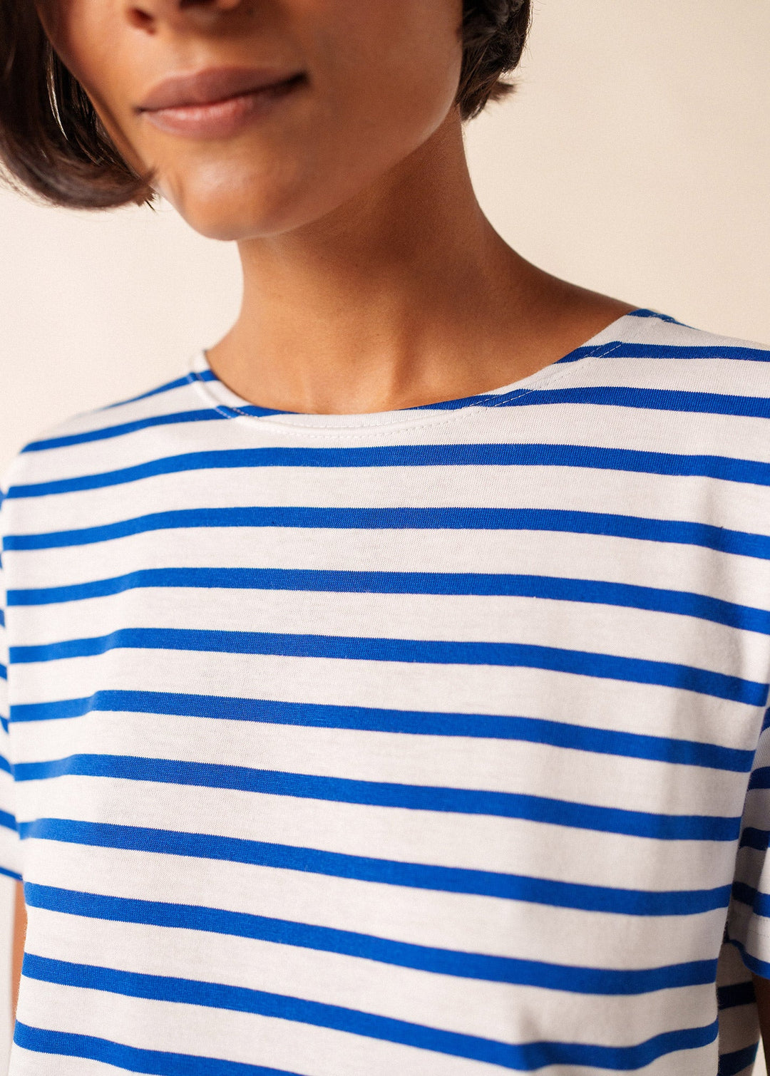 ETRILLE II - Nautical Stripe Tee with Short Sleeves (WHITE / ROYAL BLUE)