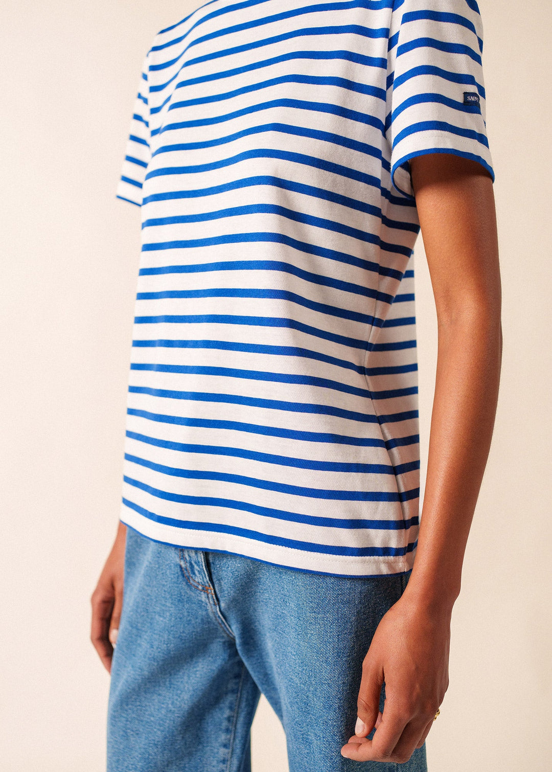 ETRILLE II - Nautical Stripe Tee with Short Sleeves (WHITE / ROYAL BLUE)