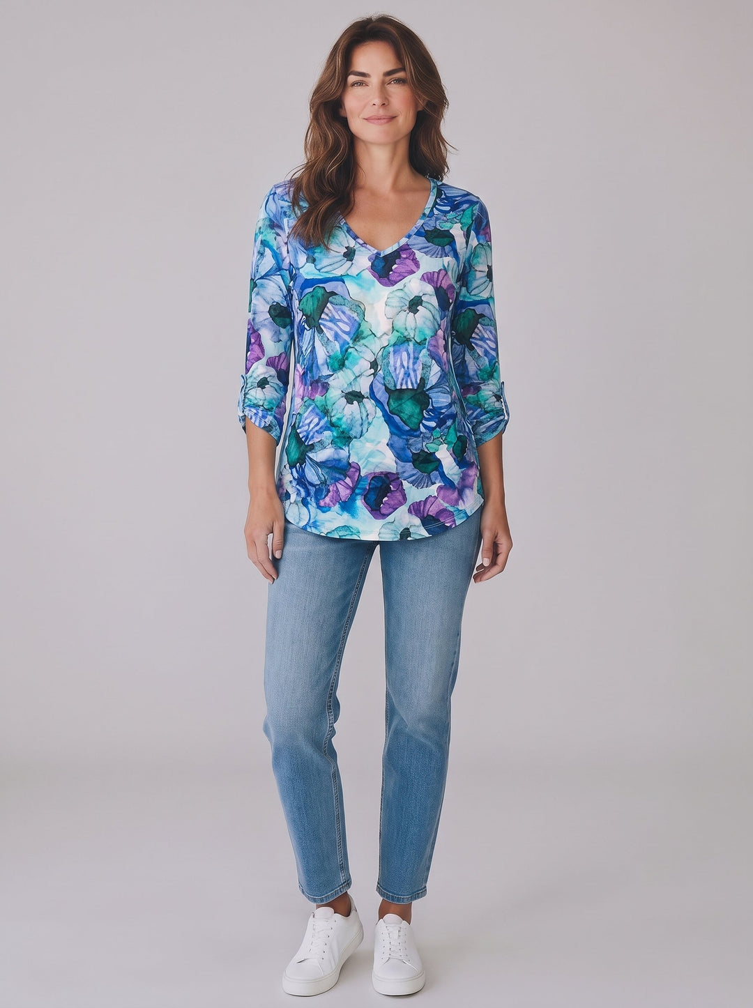 Printed Crinkle V-neck Top