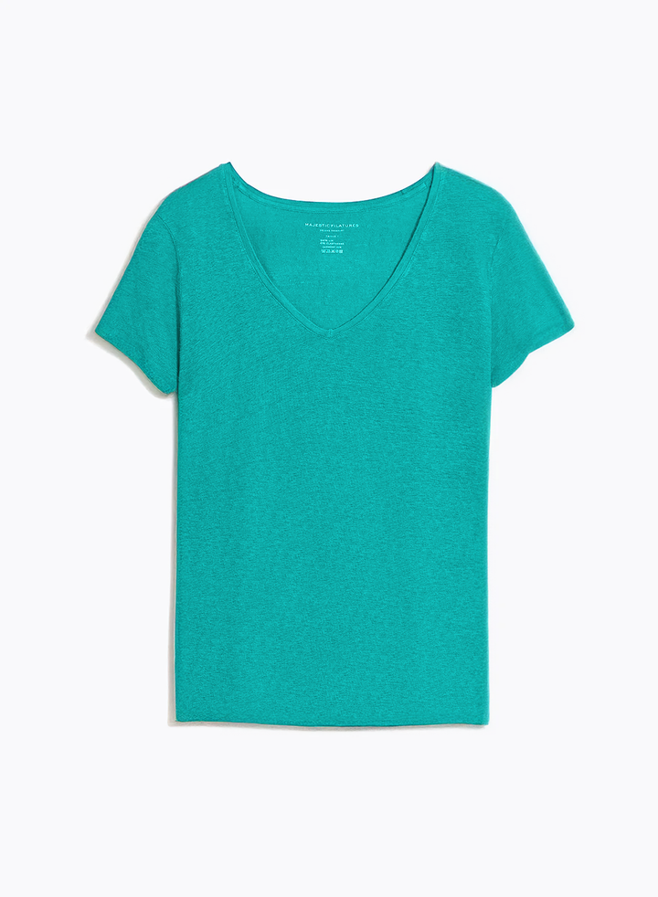 V-Neck Short Sleeve Linen Shirt - Menthol