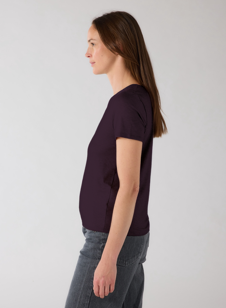 Soft Touch Metallic Short Sleeve Semi Relaxed Crewneck - Aubergine