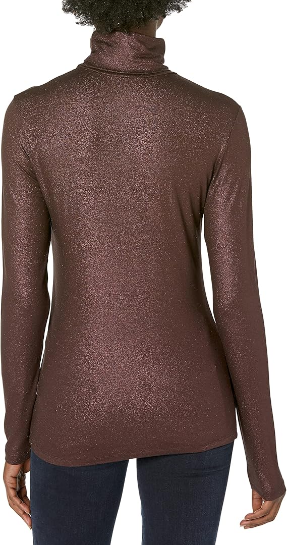 Soft Touch Lurex Metallic Turtleneck Top - Chocolate