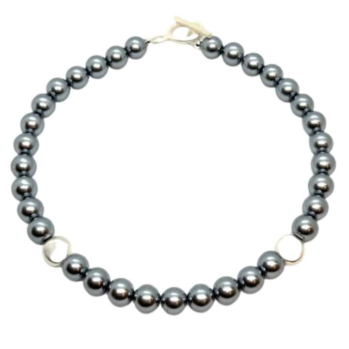 Grey Pearl With Matte Silver Bead Accent Necklace