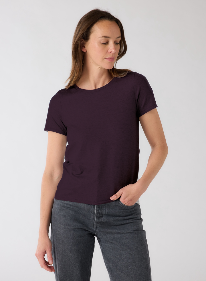Soft Touch Metallic Short Sleeve Semi Relaxed Crewneck - Aubergine