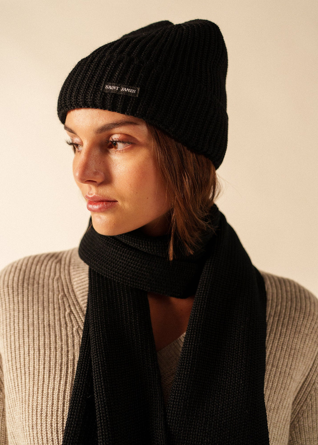 CANOT - Soft Wool Beanie in Purl Knit (BLACK)