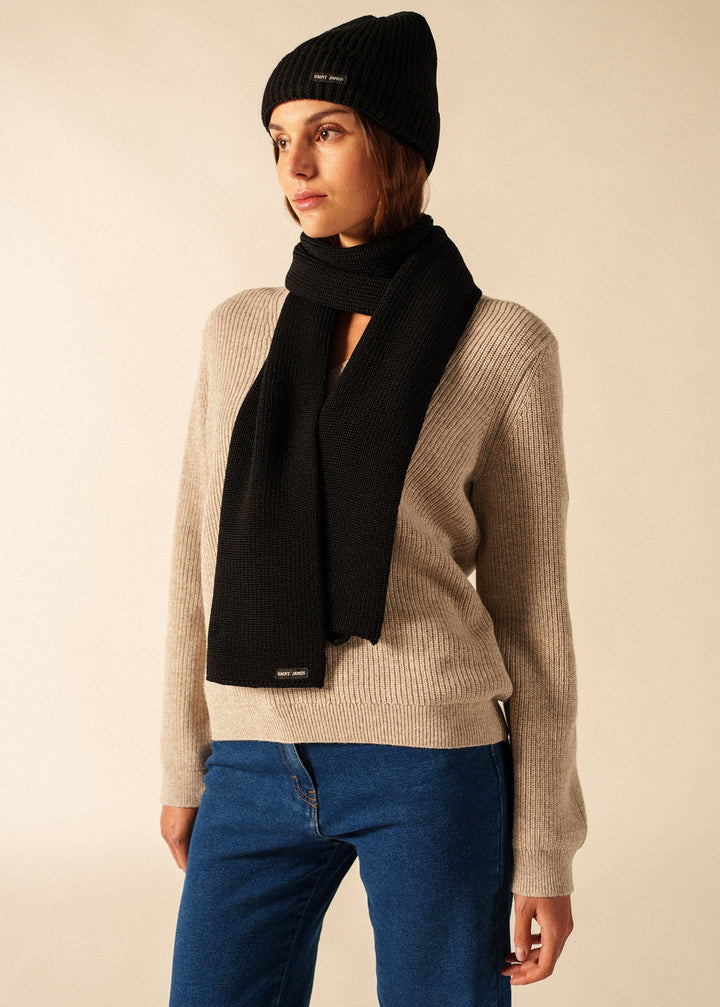 CANOT - Soft Wool Beanie in Purl Knit (BLACK)