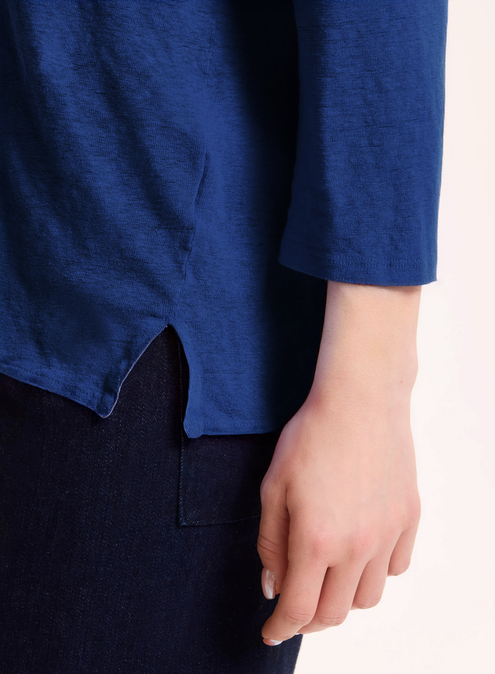3/4 Sleeves V-Neck Shirt - Blue