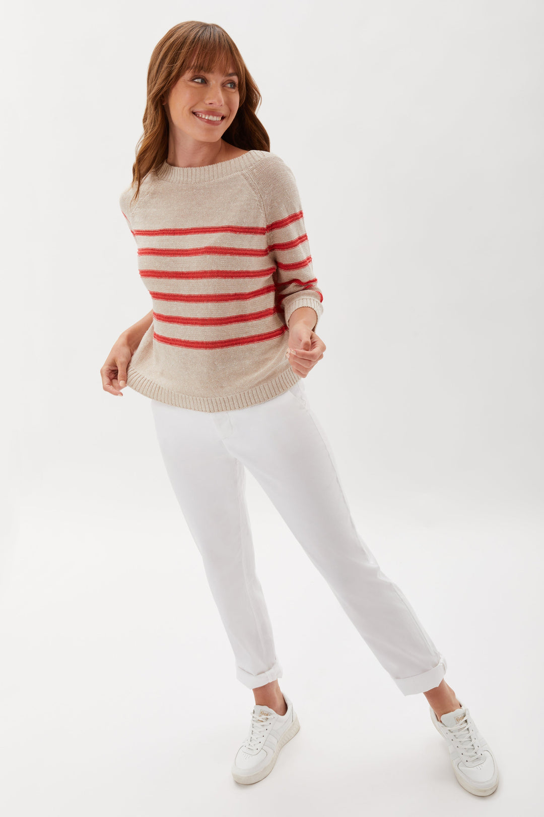 Open Stitch Breton Stripe Sweater - Natural/Poppy