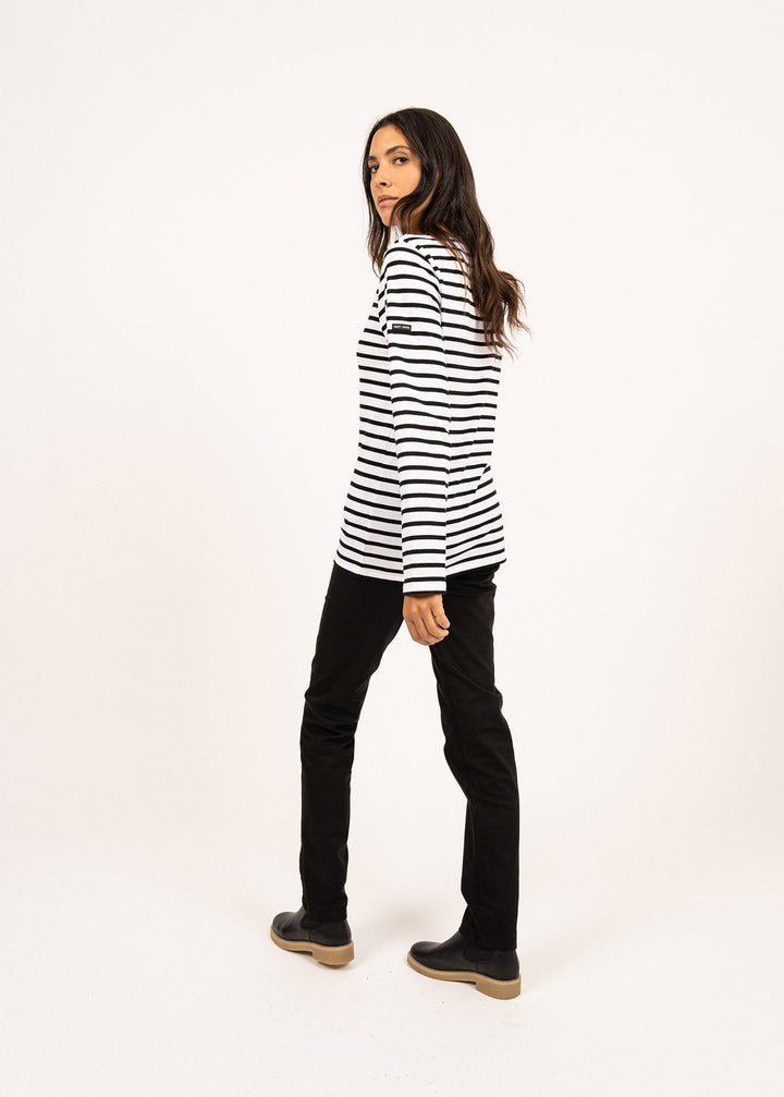 MINQUIERS MODERN - Authentic Breton Stripe Shirt | Soft Cotton | Men Fit (WHITE / BLACK)