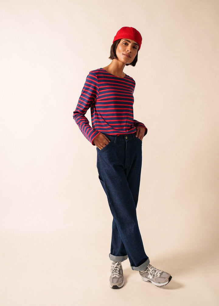 MINQUIERS MODERN - Authentic Breton Stripe Shirt | Soft Cotton | Men Fit (NAVY / RED)