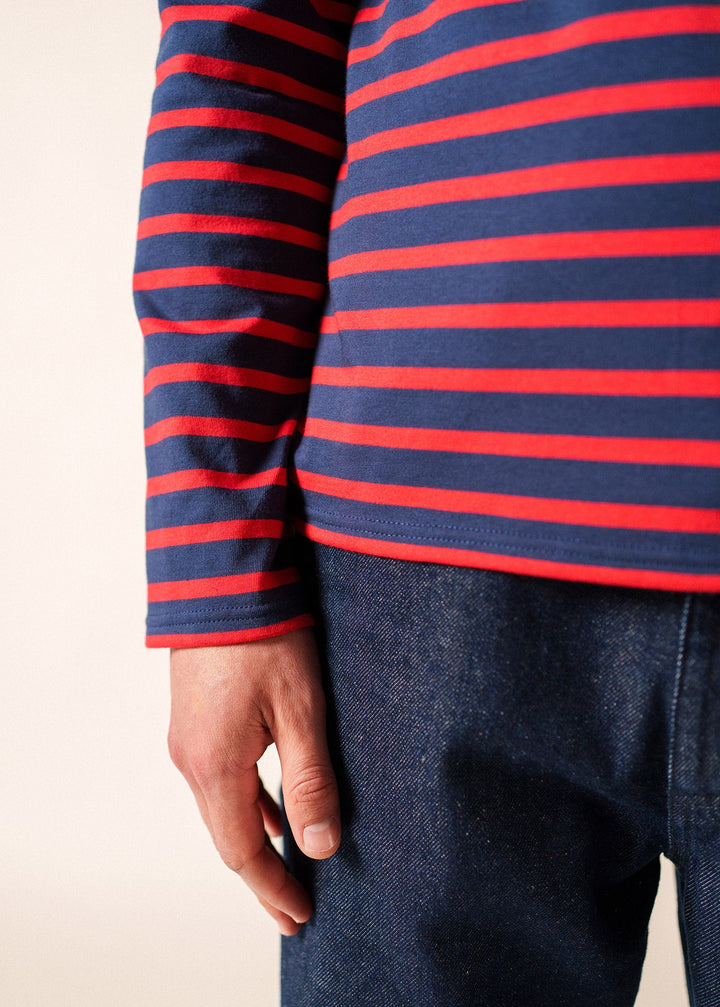 MINQUIERS MODERN - Authentic Breton Stripe Shirt | Soft Cotton | Men Fit (NAVY / RED)