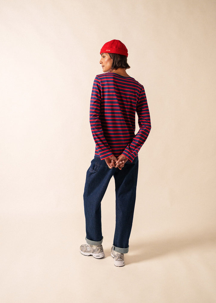 MINQUIERS MODERN - Authentic Breton Stripe Shirt | Soft Cotton | Men Fit (NAVY / RED)