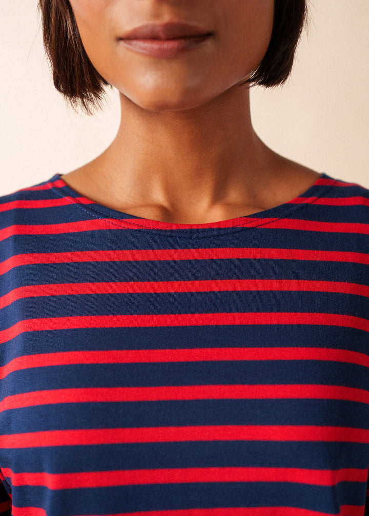 MINQUIERS MODERN - Authentic Breton Stripe Shirt | Soft Cotton | Men Fit (NAVY / RED)