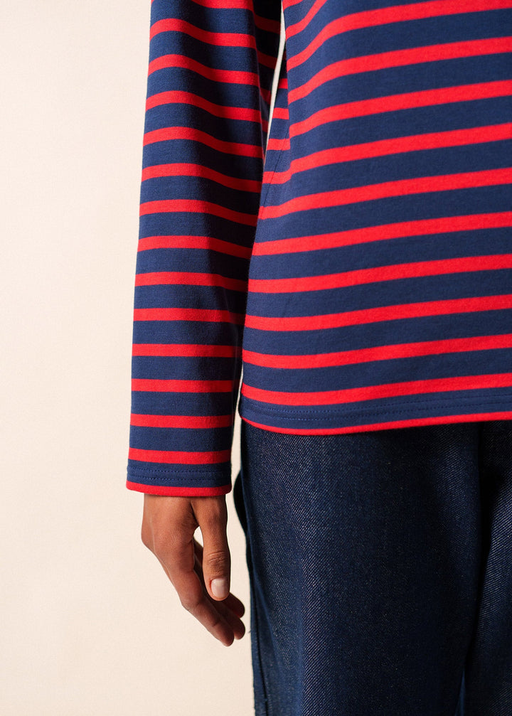 MINQUIERS MODERN - Authentic Breton Stripe Shirt | Soft Cotton | Men Fit (NAVY / RED)