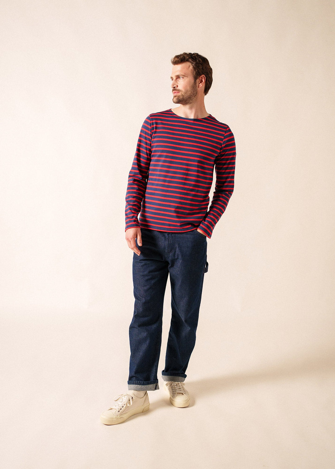 MINQUIERS MODERN - Authentic Breton Stripe Shirt | Soft Cotton | Men Fit (NAVY / RED)