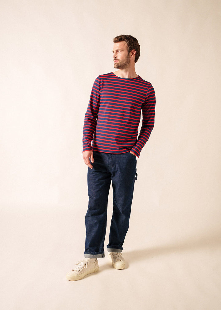 MINQUIERS MODERN - Authentic Breton Stripe Shirt | Soft Cotton | Men Fit (NAVY / RED)