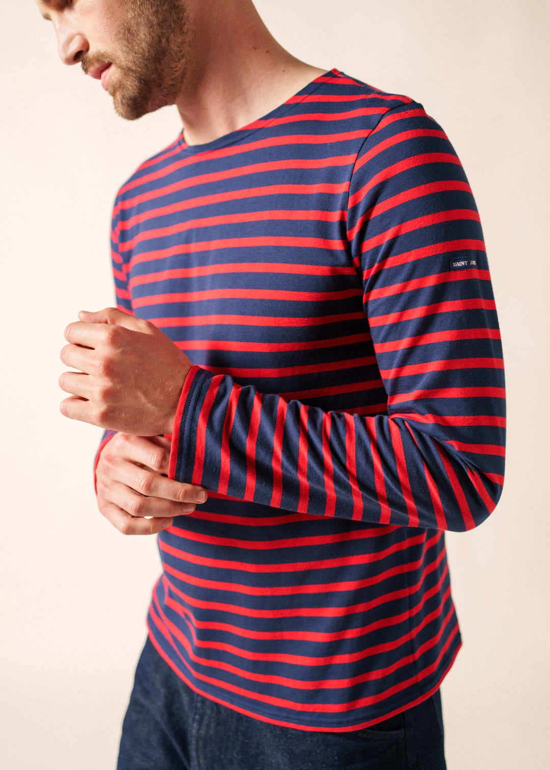 MINQUIERS MODERN - Authentic Breton Stripe Shirt | Soft Cotton | Men Fit (NAVY / RED)