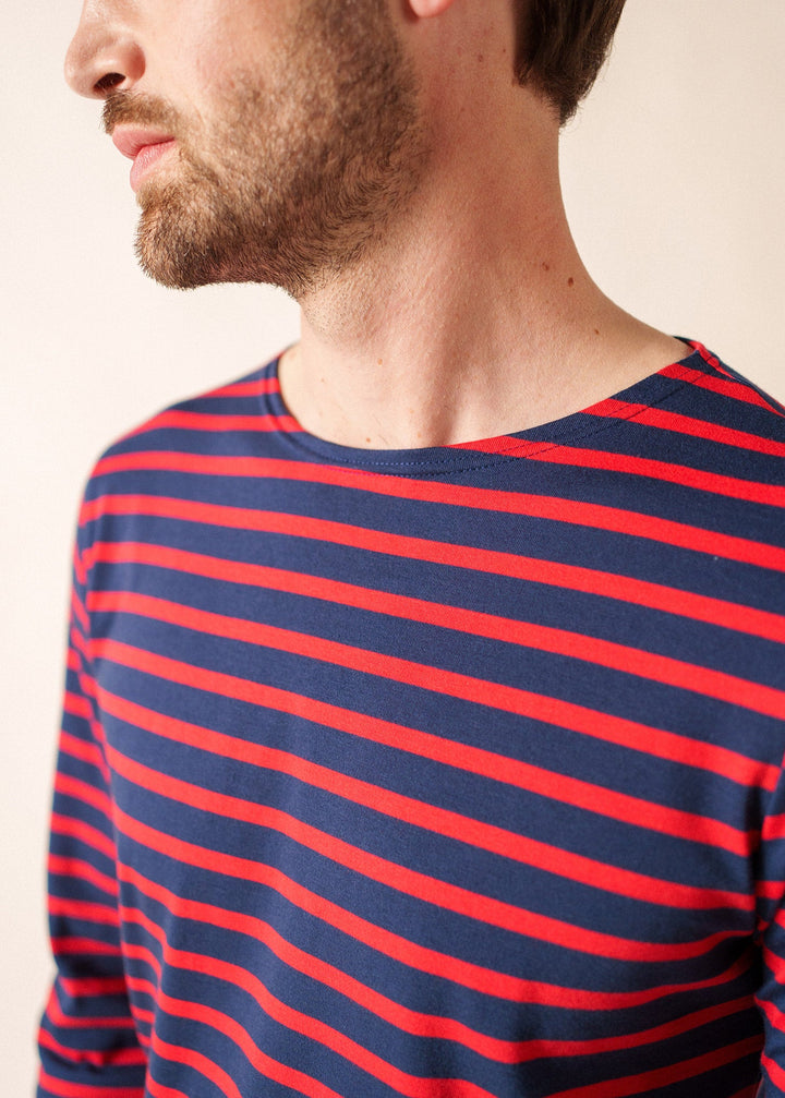 MINQUIERS MODERN - Authentic Breton Stripe Shirt | Soft Cotton | Men Fit (NAVY / RED)