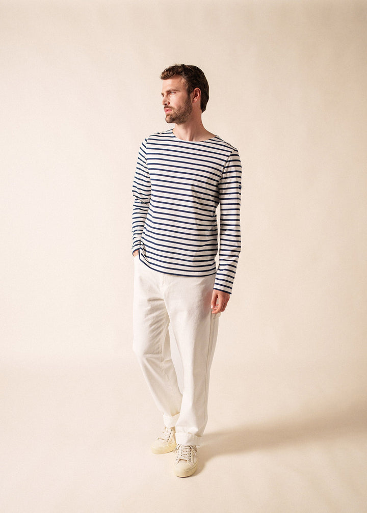 MINQUIERS MODERN - Authentic Breton Stripe Shirt | Soft Cotton | Men Fit (WHITE / NAVY)