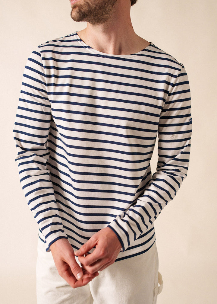 MINQUIERS MODERN - Authentic Breton Stripe Shirt | Soft Cotton | Men Fit (WHITE / NAVY)