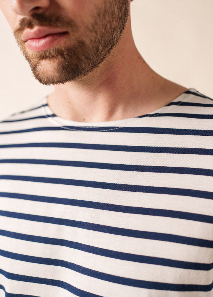 MINQUIERS MODERN - Authentic Breton Stripe Shirt | Soft Cotton | Men Fit (WHITE / NAVY)
