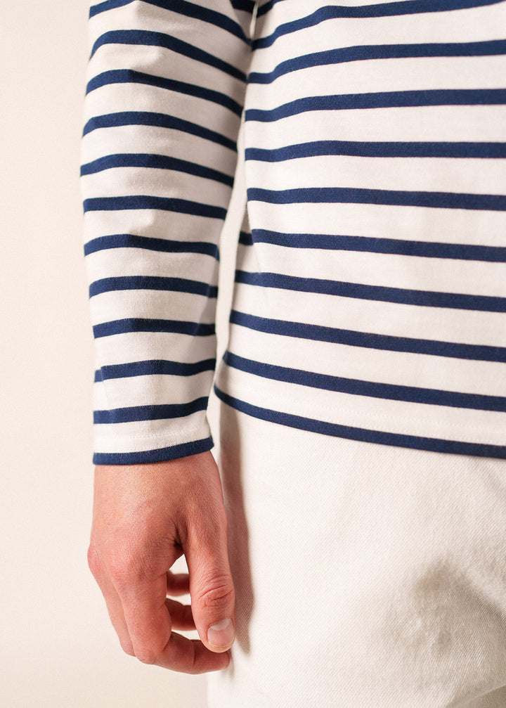 MINQUIERS MODERN - Authentic Breton Stripe Shirt | Soft Cotton | Men Fit (WHITE / NAVY)