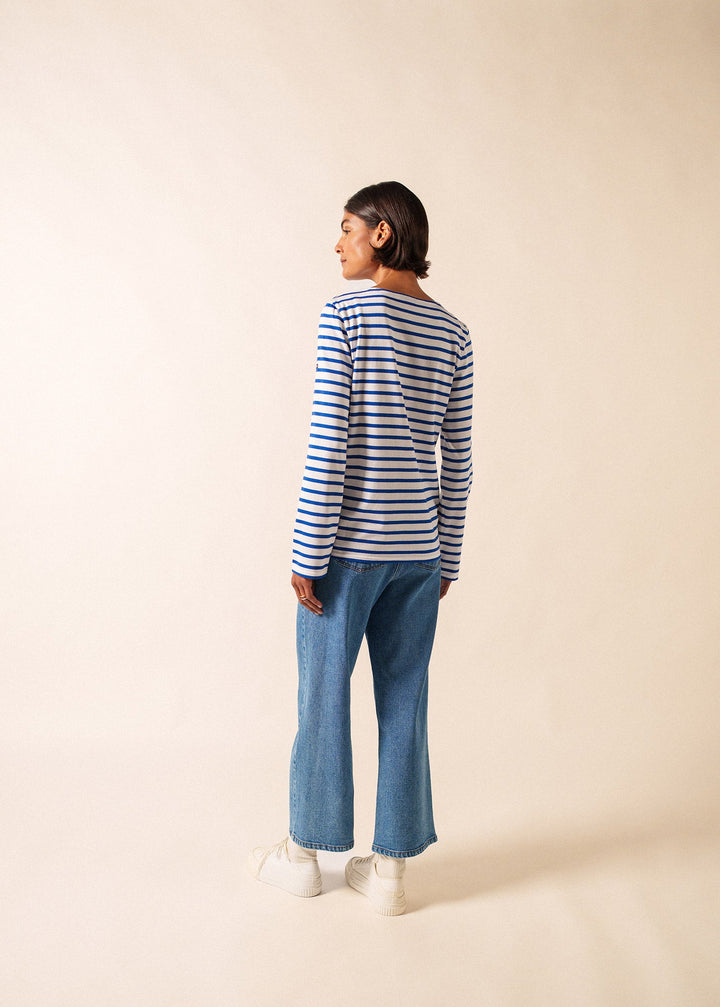 MINQUIERS MODERN - Authentic Breton Stripe Shirt | Soft Cotton | Men Fit (WHITE / ROYAL BLUE)