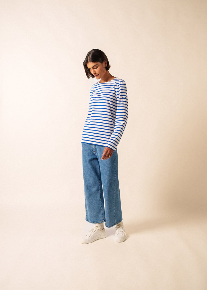 MINQUIERS MODERN - Authentic Breton Stripe Shirt | Soft Cotton | Men Fit (WHITE / ROYAL BLUE)