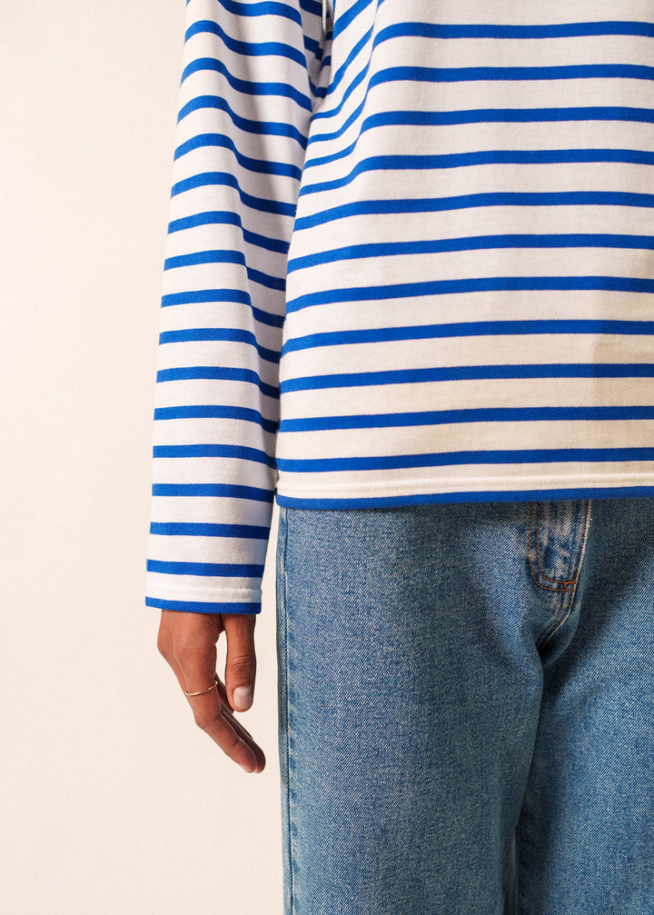 MINQUIERS MODERN - Authentic Breton Stripe Shirt | Soft Cotton | Men Fit (WHITE / ROYAL BLUE)