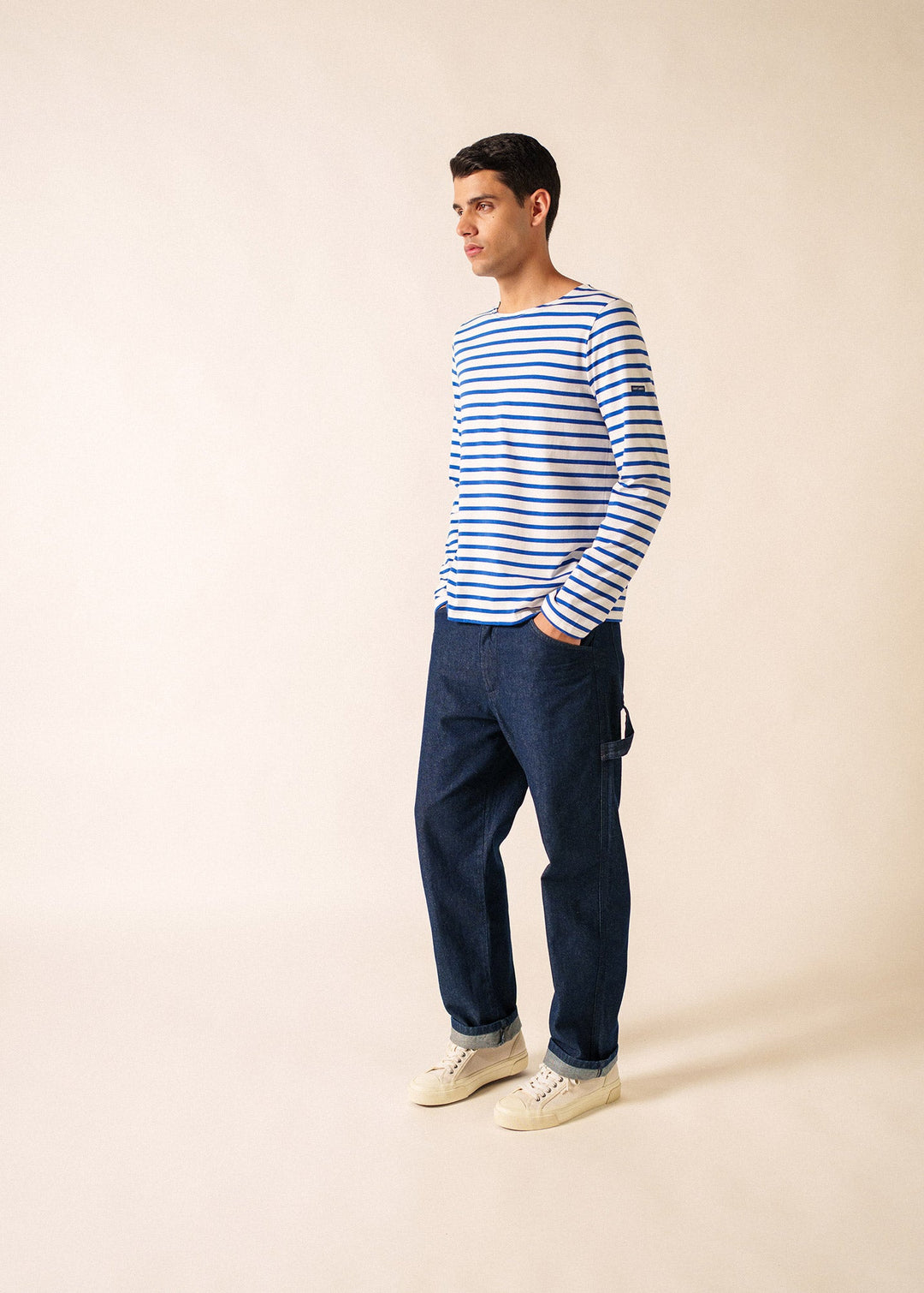MINQUIERS MODERN - Authentic Breton Stripe Shirt | Soft Cotton | Men Fit (WHITE / ROYAL BLUE)