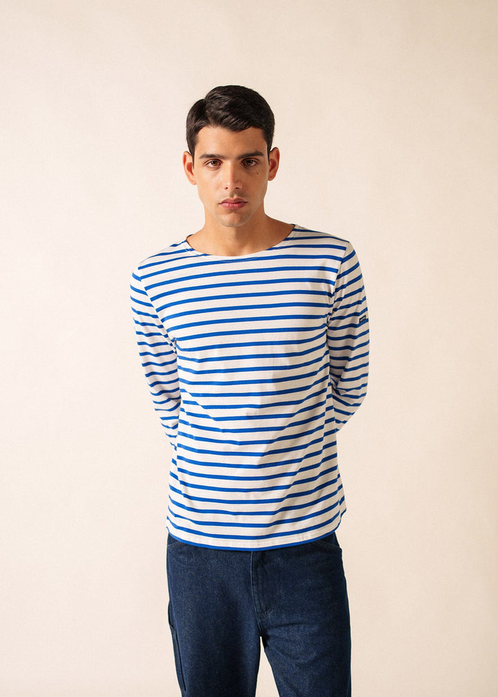 MINQUIERS MODERN - Authentic Breton Stripe Shirt | Soft Cotton | Men Fit (WHITE / ROYAL BLUE)
