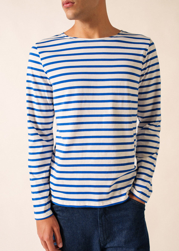 MINQUIERS MODERN - Authentic Breton Stripe Shirt | Soft Cotton | Men Fit (WHITE / ROYAL BLUE)