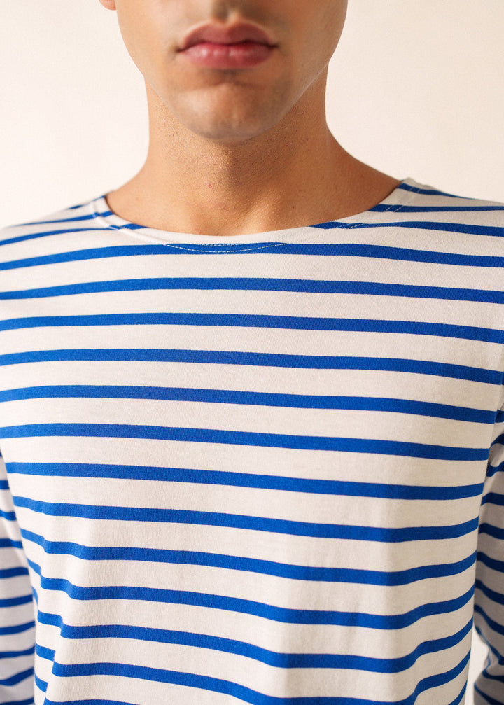 MINQUIERS MODERN - Authentic Breton Stripe Shirt | Soft Cotton | Men Fit (WHITE / ROYAL BLUE)