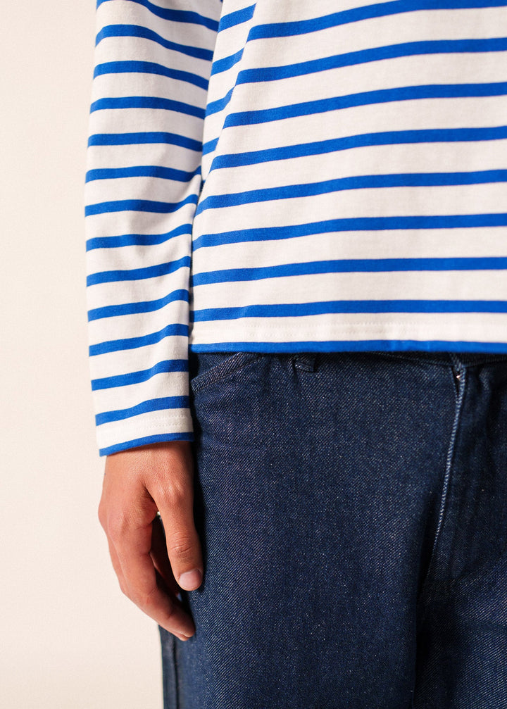 MINQUIERS MODERN - Authentic Breton Stripe Shirt | Soft Cotton | Men Fit (WHITE / ROYAL BLUE)